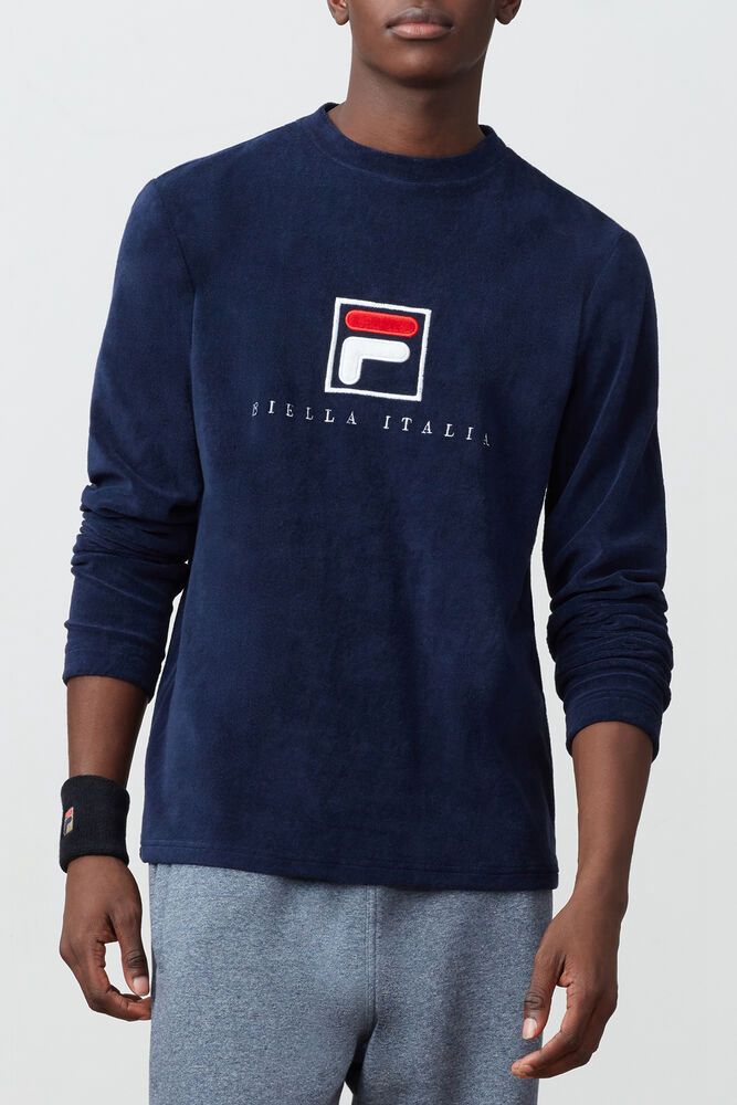 Fila Nicolo Long Sleeve Crew Navy Sweatshirt Mens - NZ 84062-SELT